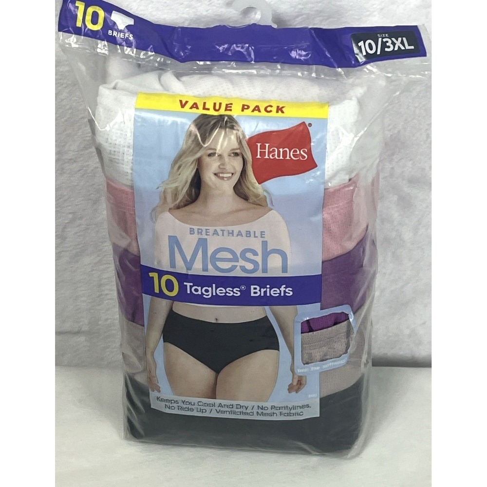 Hanes 10 Pair Tagless Briefs Breathable Mesh Value Pk Size 10 3XL Multicolor NEW